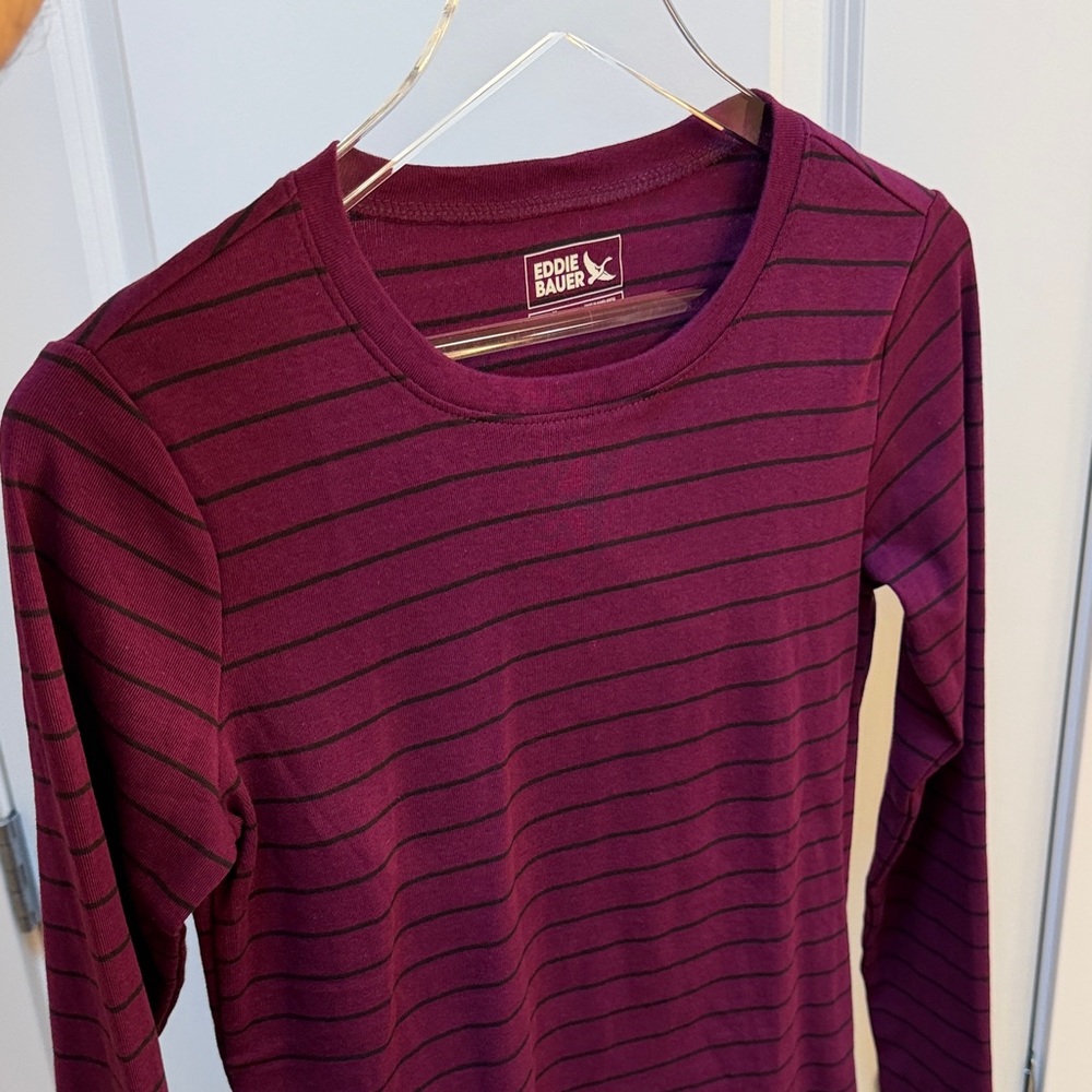 Eddie Bauer Women's Plum and Black Striped Top Size Medium